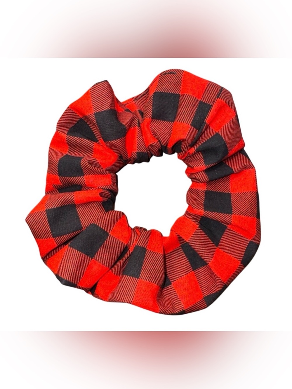 Handmade Red & Black Buffalo Plaid Hair Scrunchie 6”